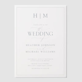 Vellum Formal Dusty Blue Monogram Script Wedding Pergament Einladungen