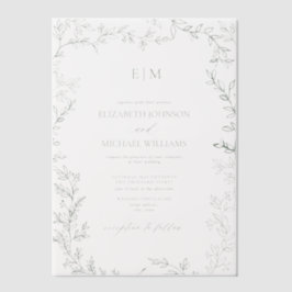 Vellum Leaf Sage Green Elegant Monogram Wedding Pergament Einladungen