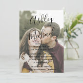 Vellum Look Black Handschrift Foto Hochzeit Einladung (Stehend Vorderseite)