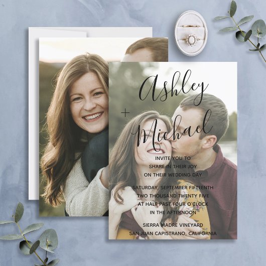 Vellum Look Black Handschrift Foto Hochzeit Einladung