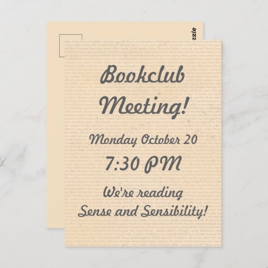 Vellum Look Bookclub-Erinnerung Postkarte (Vorne/Hinten)