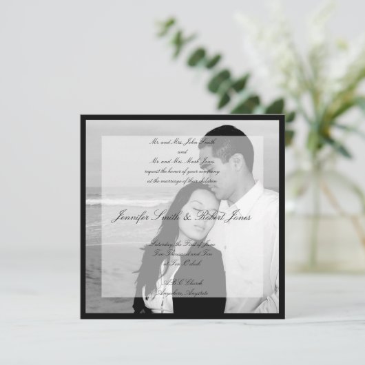 Vellum Look Foto Square Einladung Hochzeit (Stehend Vorderseite)