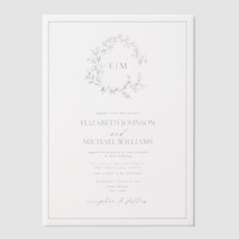 Vellum Modern Navy Blue Wappen Monogram Wedding Pergament Einladungen