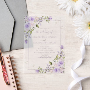 Vellum Rustic Lilac Lavender Gold Floral Wedding Pergament Einladungen