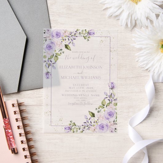 Vellum Rustic Lilac Lavender Gold Floral Wedding Pergament Einladungen (Hochzeit)