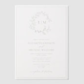 Vellum Sage Green Leafy Wappen Monogram Wedding Pergament Einladungen (Vorderseite)