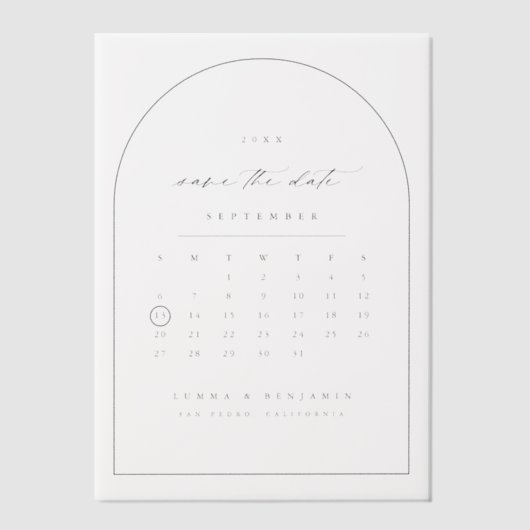 Vellum Save the Date Kalender Foto-Overlay Pergament Einladungen (Vorderseite)