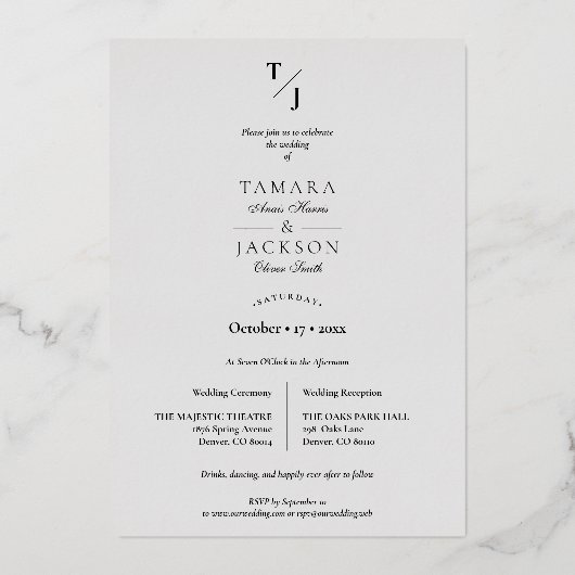 Vellum-Transparenzeffekt Foto-Hochzeitstipps Folieneinladung (Rückseite)