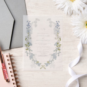 Vellum Vintage Dusty Blue Garten Monogramm Hochzei Pergament Einladungen