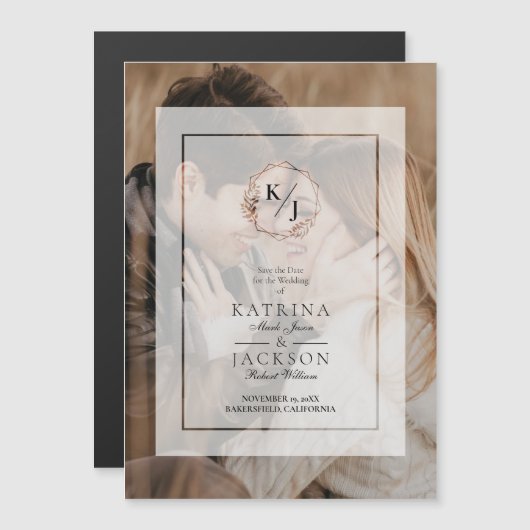 Vellum Wedding Foto Transparency Effect Initials Magneteinladung (Vorne/Hinten)