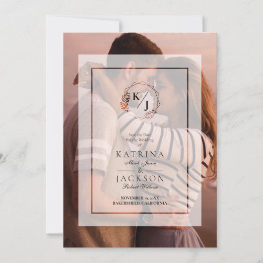 Vellum white Transparent Initials Wedding Foto Einladung (Vorderseite)