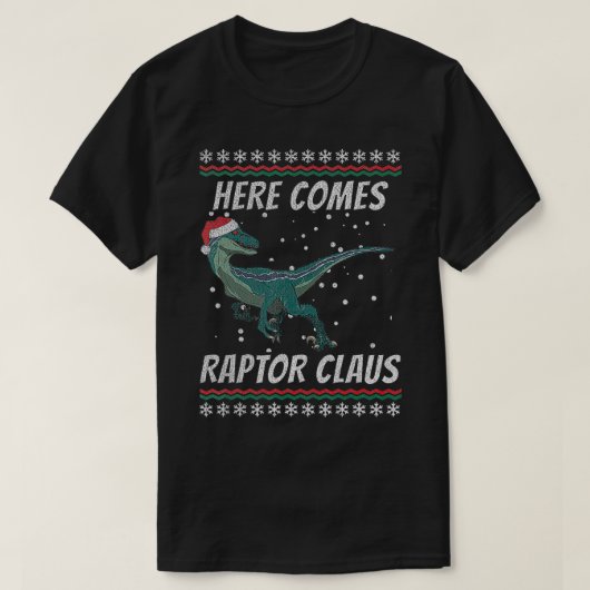 Velociraptor Christmas Hier kommt Raptor Claus Chr T-Shirt (Design vorne)
