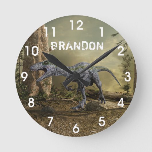 Velociraptor Dinosaur Jurassic Raptor Name Runde Wanduhr (Vorderseite)