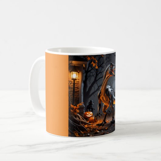 Velociraptor Halloween Kaffeetasse (Vorderseite Links)