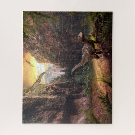 Velociraptor & Pterosaur in Prehistoric Landscape Puzzle (Vertikal)