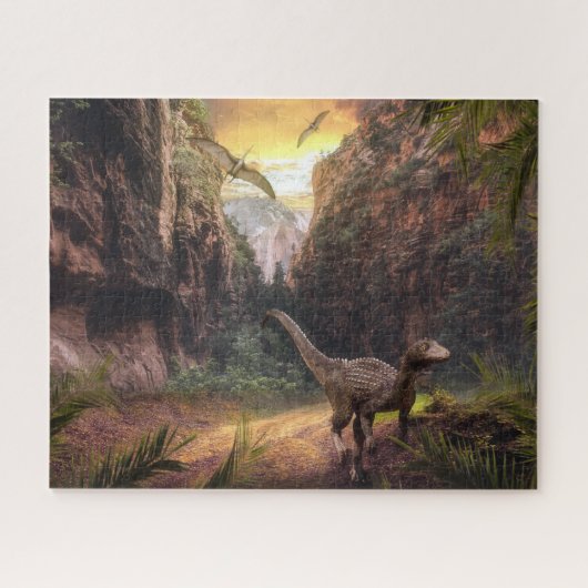 Velociraptor & Pterosaur in Prehistoric Landscape Puzzle (Horizontal)