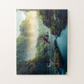 Velociraptor und T-Rex im prähistorischen Dschunge Puzzle (Vertikal)