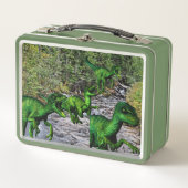 Velociraptoren durch einen Bergbach Metall Brotdose (Vorderseite)