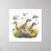 Velociraptoren in einer Wiese Leinwanddruck (Vorderseite)