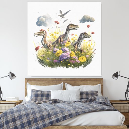 Velociraptoren in einer Wiese Leinwanddruck (Insitu (Schlafzimmer))