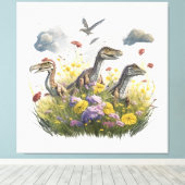 Velociraptoren in einer Wiese Leinwanddruck (Insitu (Holzboden))