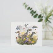 Velociraptoren in einer Wiese Postkarte (Stehend Vorderseite)