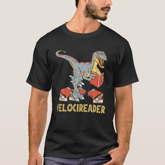 Velocireader Funny Dinosaur Reading Gift T-Shirt (Vorderseite)