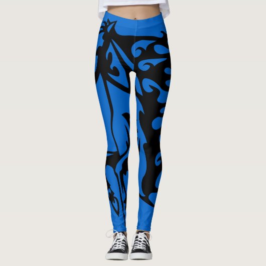 Velocity Blue Pony Horse Hallion Bronco Line Kunst Leggings (Vorderseite)