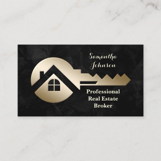 Velvet Black Gold Key Real Anwesen Business Card Visitenkarte (Vorderseite)