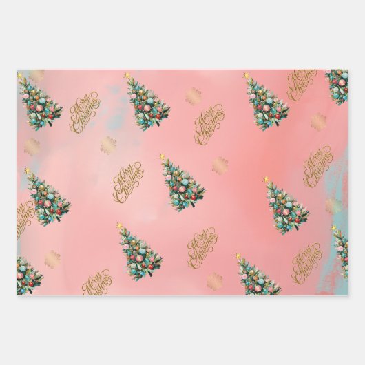Velvet Blush Pink Christmas Tree Geschenkpapier Set (Vorderseite)