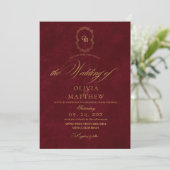 Velvet Burgundy Script Wedding Einladung (Stehend Vorderseite)