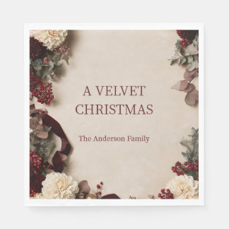 Velvet Christmas Burgunder Blumen Personalized Serviette