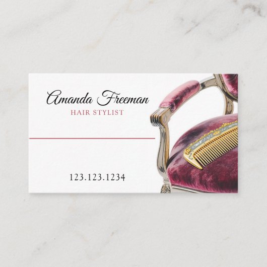 Velvet Dark Sessel Gold Comb Haar Stylist Visitenkarte (Vorderseite)