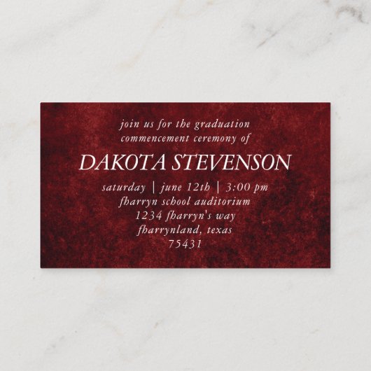 Velvet Grad | Ruby Red Abschluss Ankündigung (Rückseite)