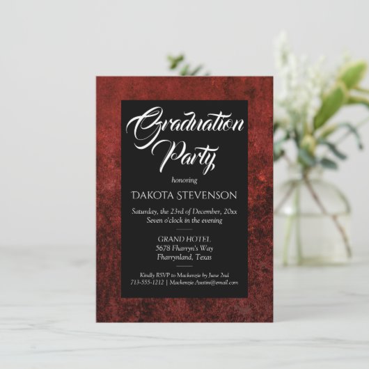 Velvet Grad | Ruby Red Jewel Tone Graduation Party Einladung (Stehend Vorderseite)