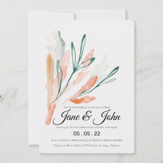 Velvet Jade Peach Foliage Hochzeit Einladung (Vorderseite)