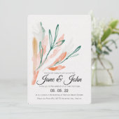 Velvet Jade Peach Foliage Hochzeit Einladung (Stehend Vorderseite)