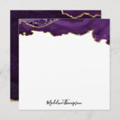 Velvet Lila Gold Agate Geode Script Square Mitteilungskarte (Vorne/Hinten)