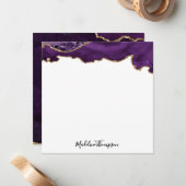 Velvet Lila Gold Agate Geode Script Square Mitteilungskarte (Vorderseite/Rückseite Beispiel)
