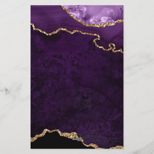 Velvet Lila Gold Agate Geode Script Typografie Briefpapier (Rückseite)