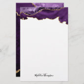 Velvet Lila Gold Agate Geode Script Typografie Briefpapier (Vorne/Hinten)