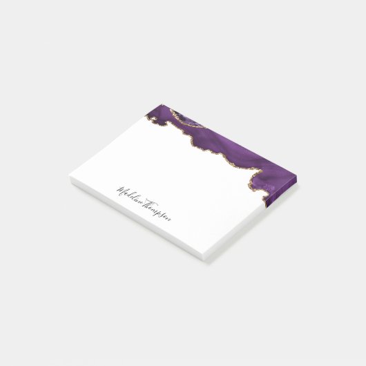 Velvet Lila Gold Agate Geode Script Typografie Post-it Klebezettel (angewinkelt)