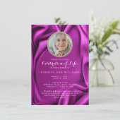 Velvet Lila Silky Foto Feier des Lebens Einladung (Stehend Vorderseite)