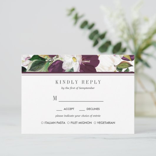 Velvet Magnolia Floral Wedding RSVP - Option (Stehend Vorderseite)