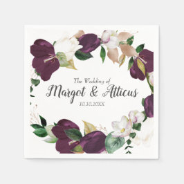 Velvet Magnolia Wreath Plum Wedding Serviette