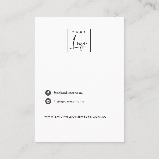 VELVET NAVY STUDLICHKEITEN STUD EARRING DISPLAY  VISITENKARTE (Rückseite)