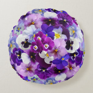 Velvet Pansy Lila Garden Blumenmuster Rundes Kissen