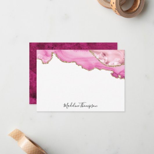 Velvet Pink Agate Geode Script Typography Mitteilungskarte (Vorderseite/Rückseite Beispiel)