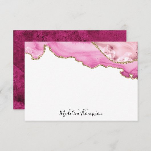 Velvet Pink Agate Geode Script Typography Mitteilungskarte (Vorne/Hinten)