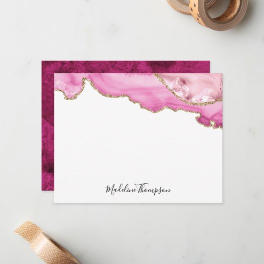 Velvet Pink Agate Geode Script Typography Mitteilungskarte (Vorderseite/Rückseite Beispiel)